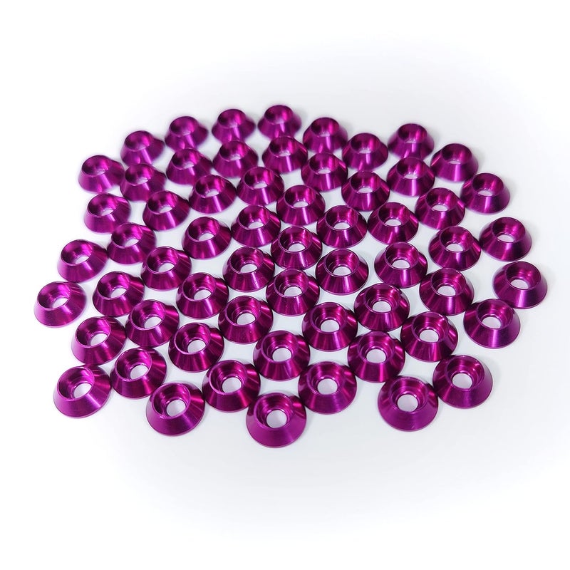 Lagefefe [60PCS] M3 Cone Cup Counterbore Washers, Anodized Aluminum Alloy, Head Washers Gaskets Cup Shim for Screw RC/FPV/PC/Drone/Mechanical Accessories Model Parts, Purple - Image 2